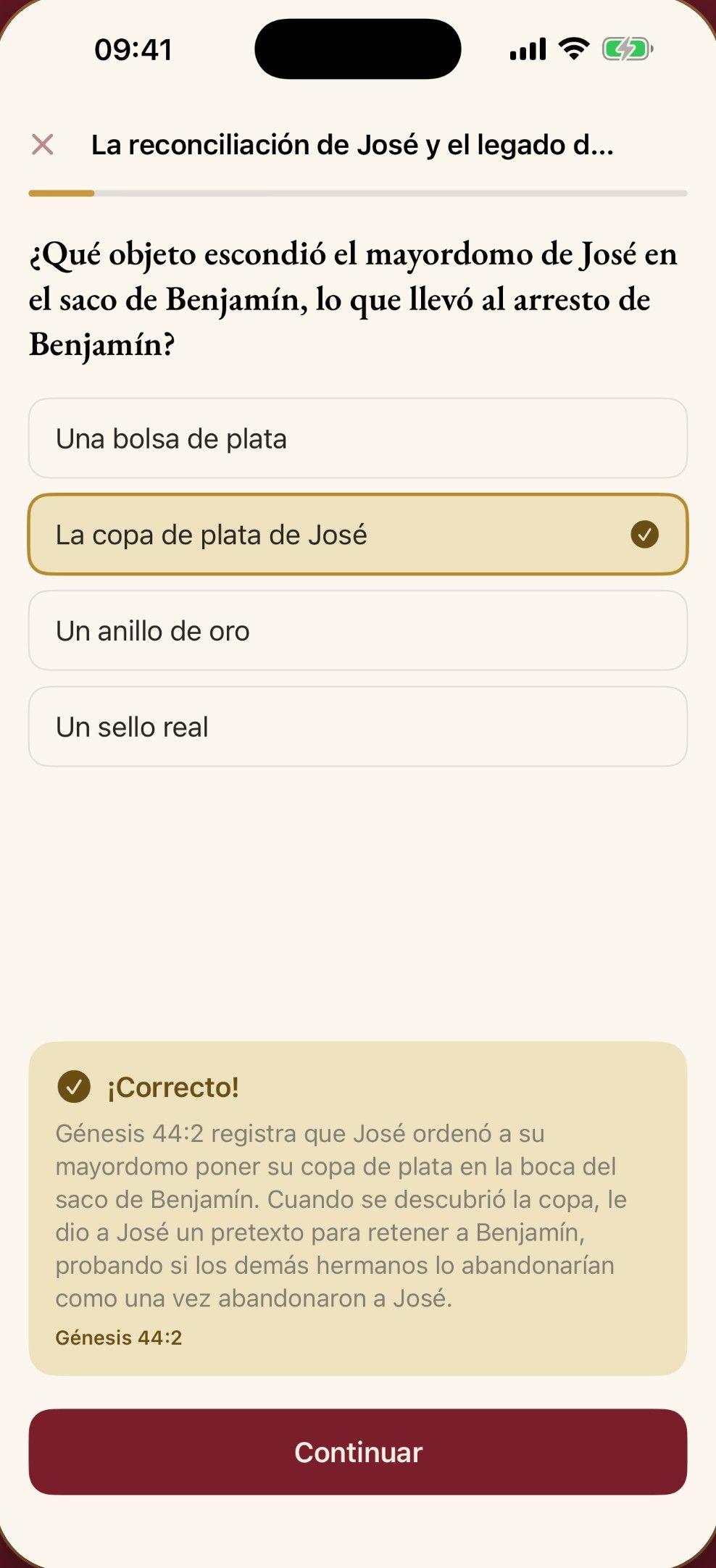 Lección bíblica: pregunta de opción múltiple con la explicación y la cita del versículo